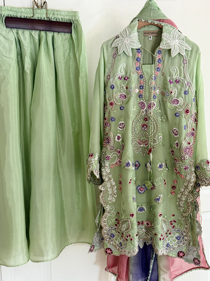 CUTWORK EMBROIDERED PURE SILK SUIT CTSH01