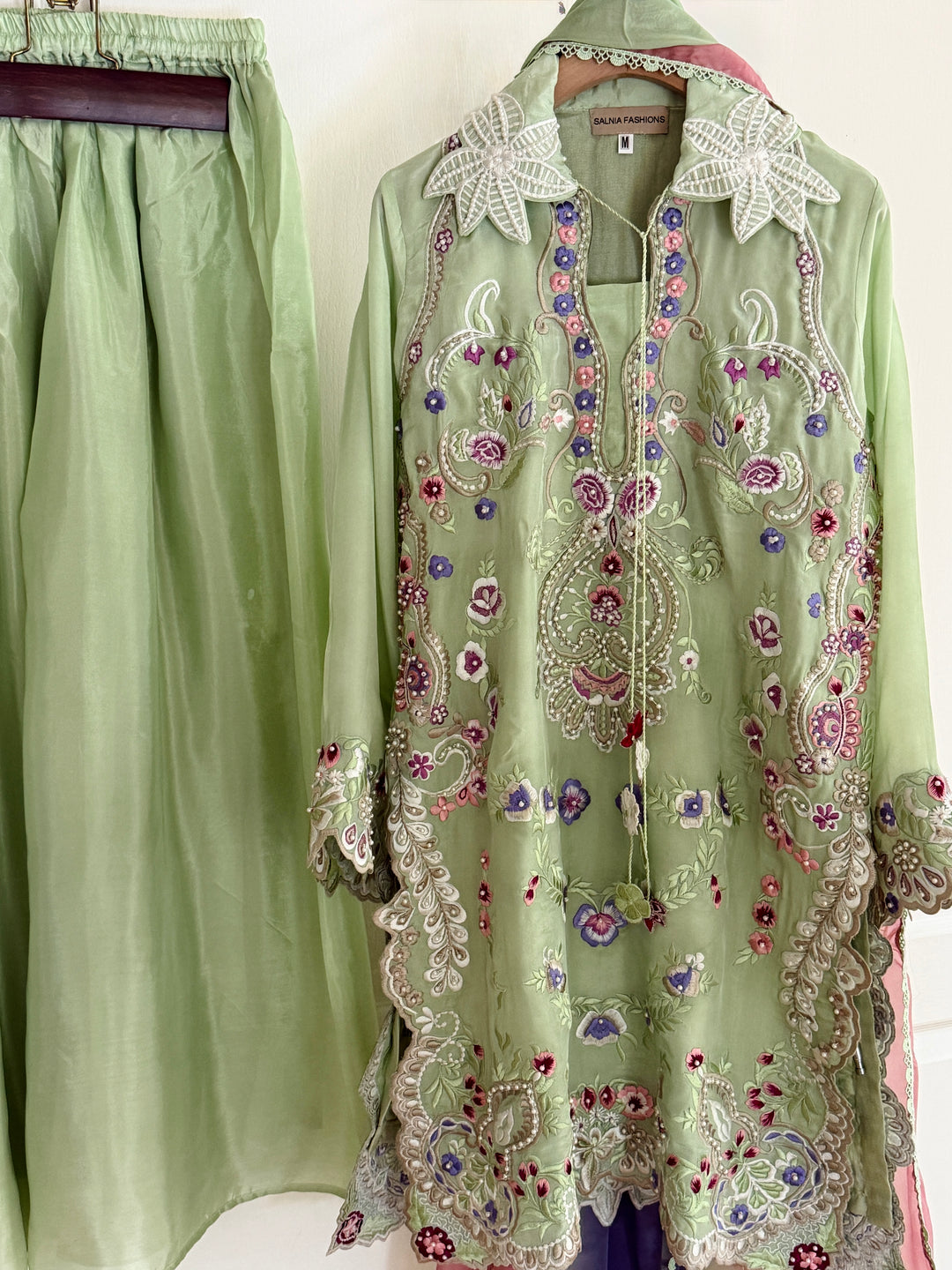 CUTWORK EMBROIDERED PURE SILK SUIT CTSH01