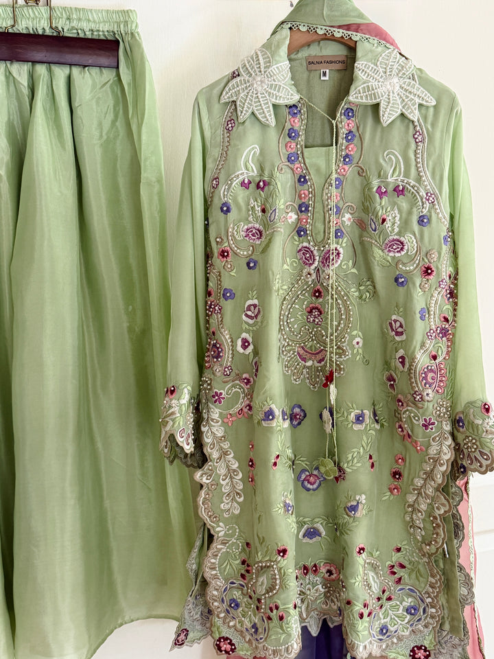 CUTWORK EMBROIDERED PURE SILK SUIT CTSH01