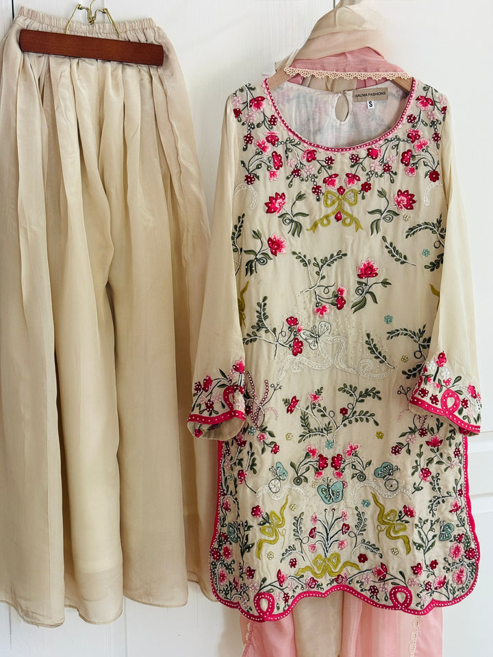 CUTWORK EMBROIDERED PURE SILK SUIT CTSH02