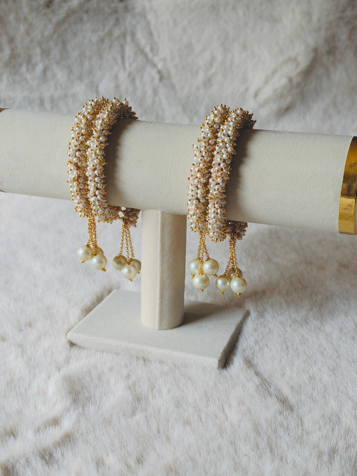 HANDCRAFTED PEARL CLUSTER BANGLES WITH PEARL LATKAN PCSF02