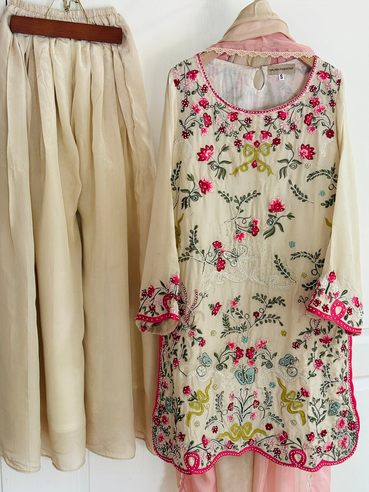 CUTWORK EMBROIDERED PURE SILK SUIT CTSH02