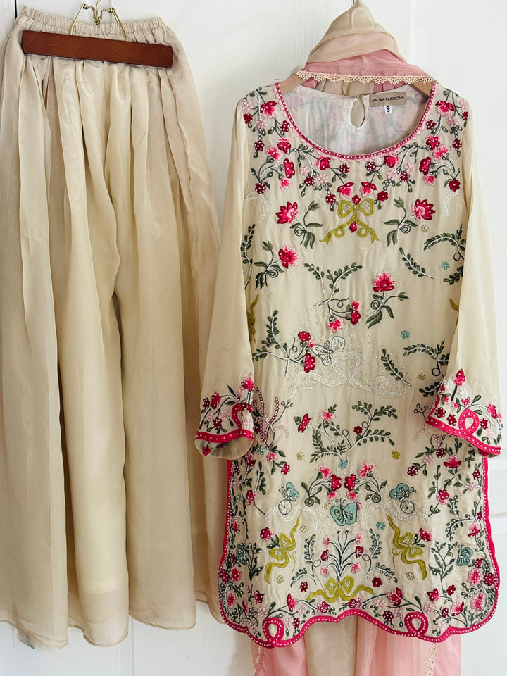 CUTWORK EMBROIDERED PURE SILK SUIT CTSH02