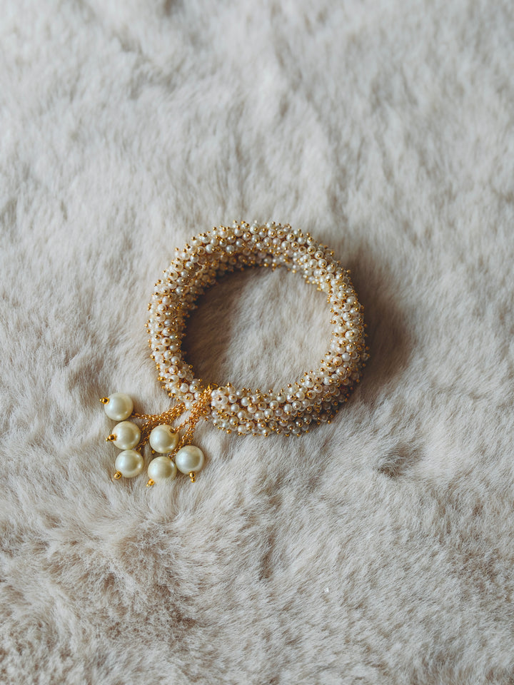 HANDCRAFTED PEARL CLUSTER BANGLES WITH PEARL LATKAN PCSF02