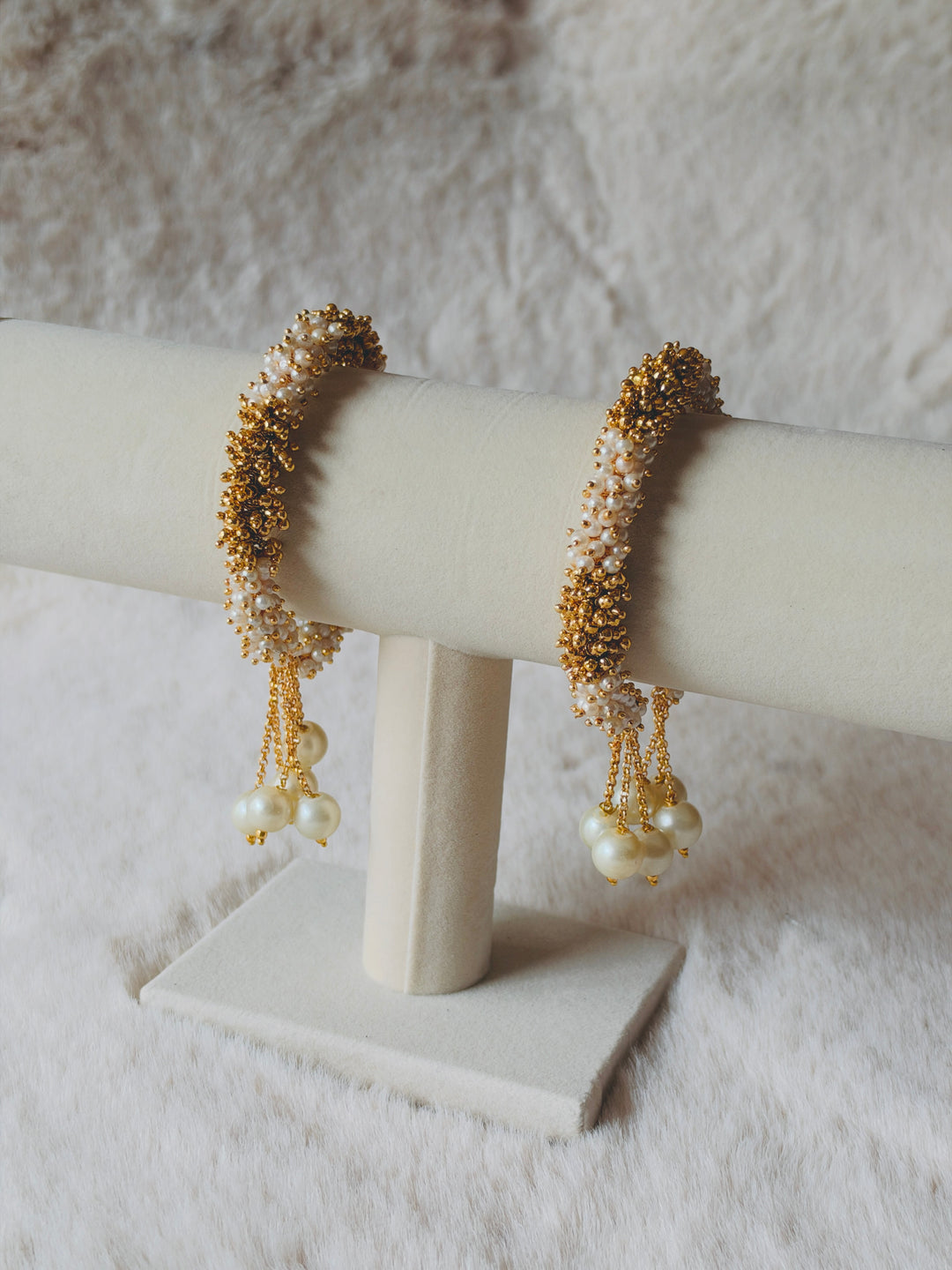 HANDCRAFTED PEARL CLUSTER BANGLES WITH PEARL LATKAN PCSF03