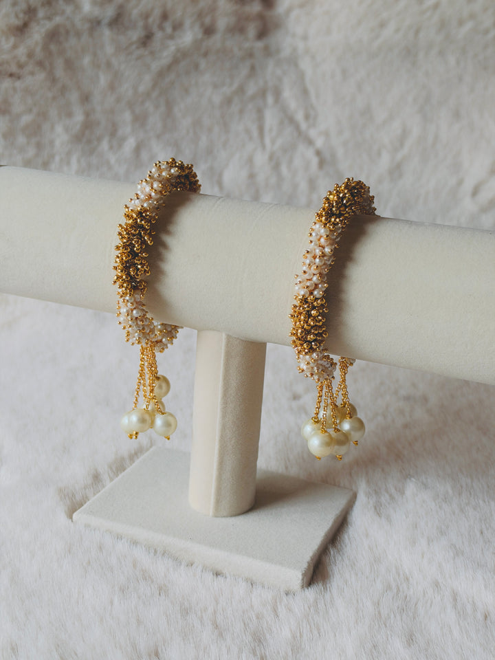 HANDCRAFTED PEARL CLUSTER BANGLES WITH PEARL LATKAN PCSF03