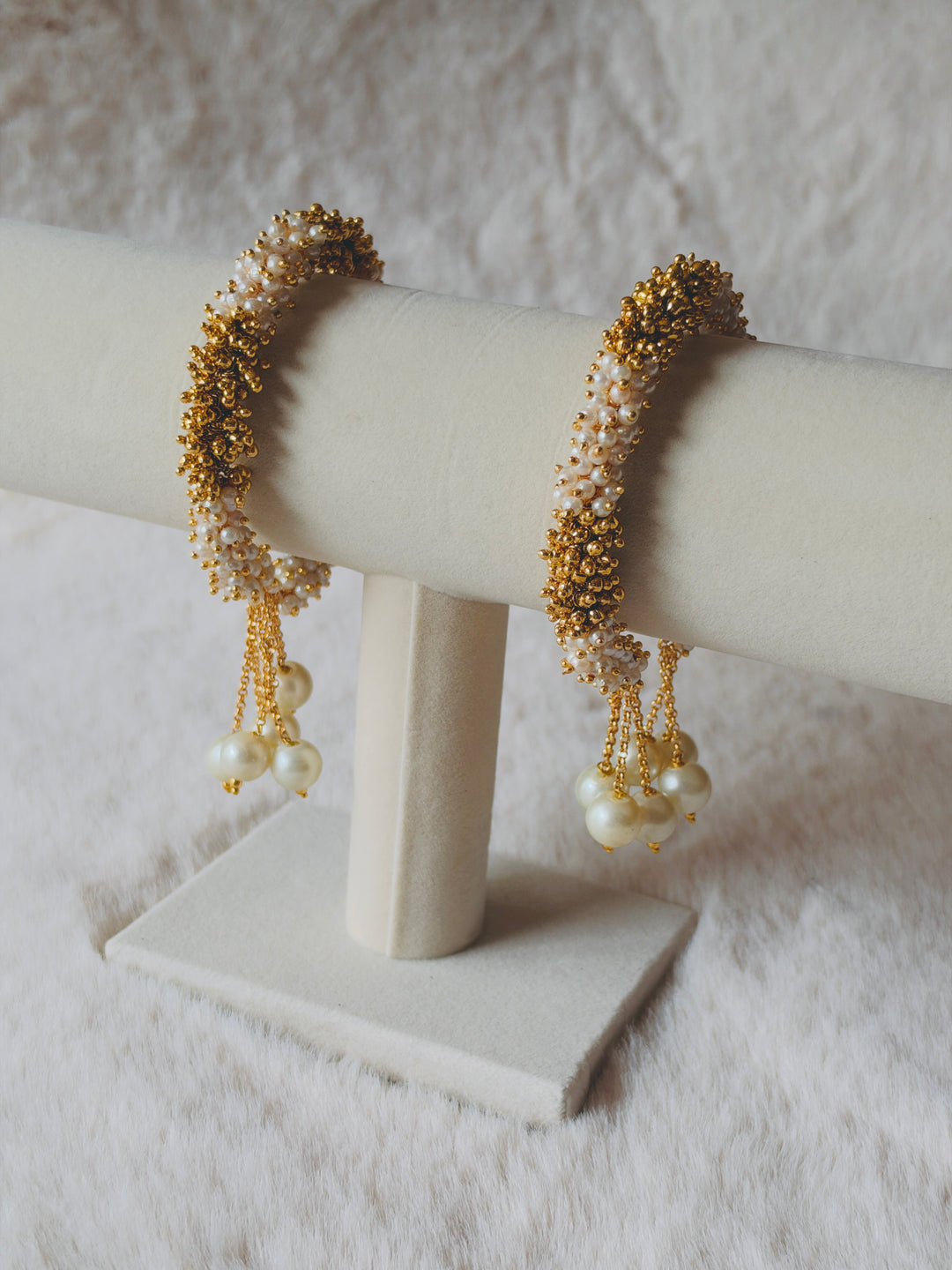 HANDCRAFTED PEARL CLUSTER BANGLES WITH PEARL LATKAN PCSF03