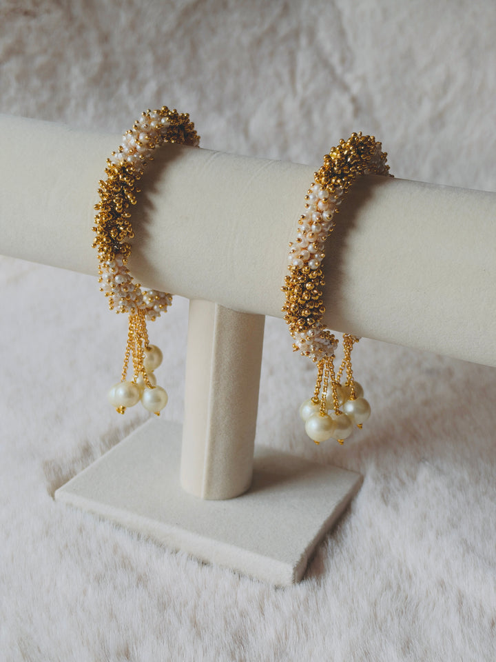 HANDCRAFTED PEARL CLUSTER BANGLES WITH PEARL LATKAN PCSF03