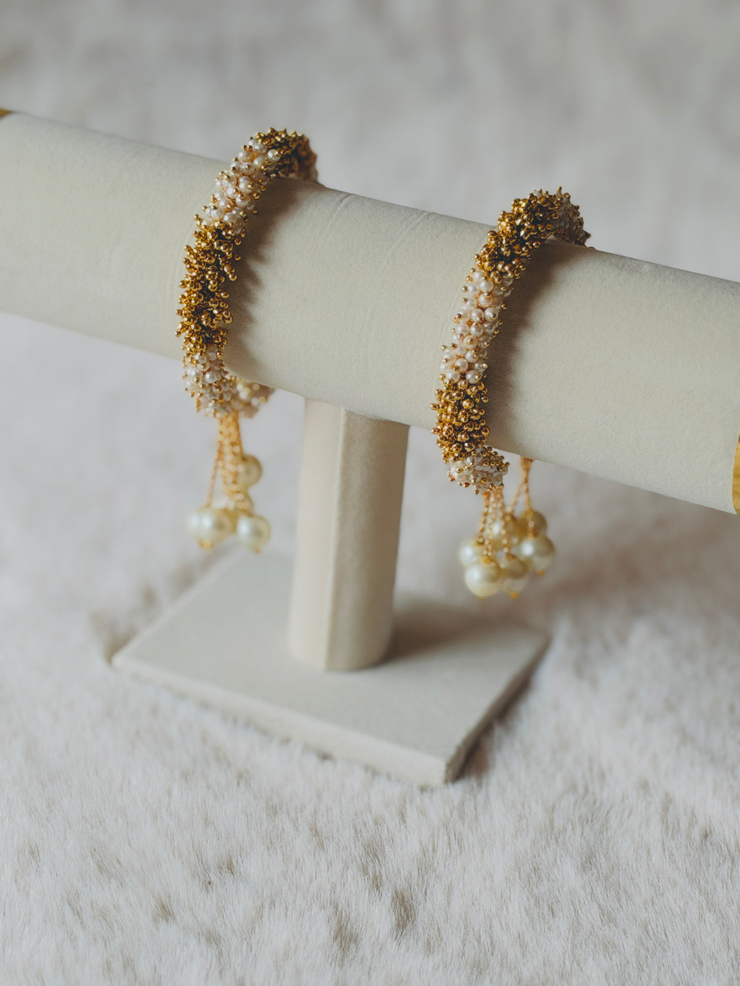 HANDCRAFTED PEARL CLUSTER BANGLES WITH PEARL LATKAN PCSF03