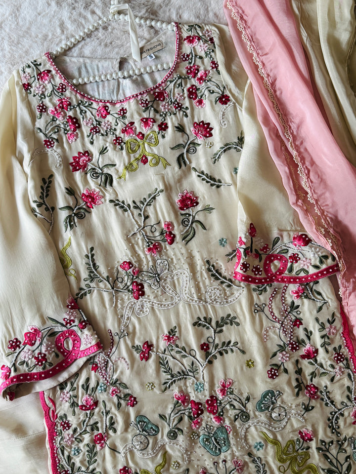 CUTWORK EMBROIDERED PURE SILK SUIT CTSH02