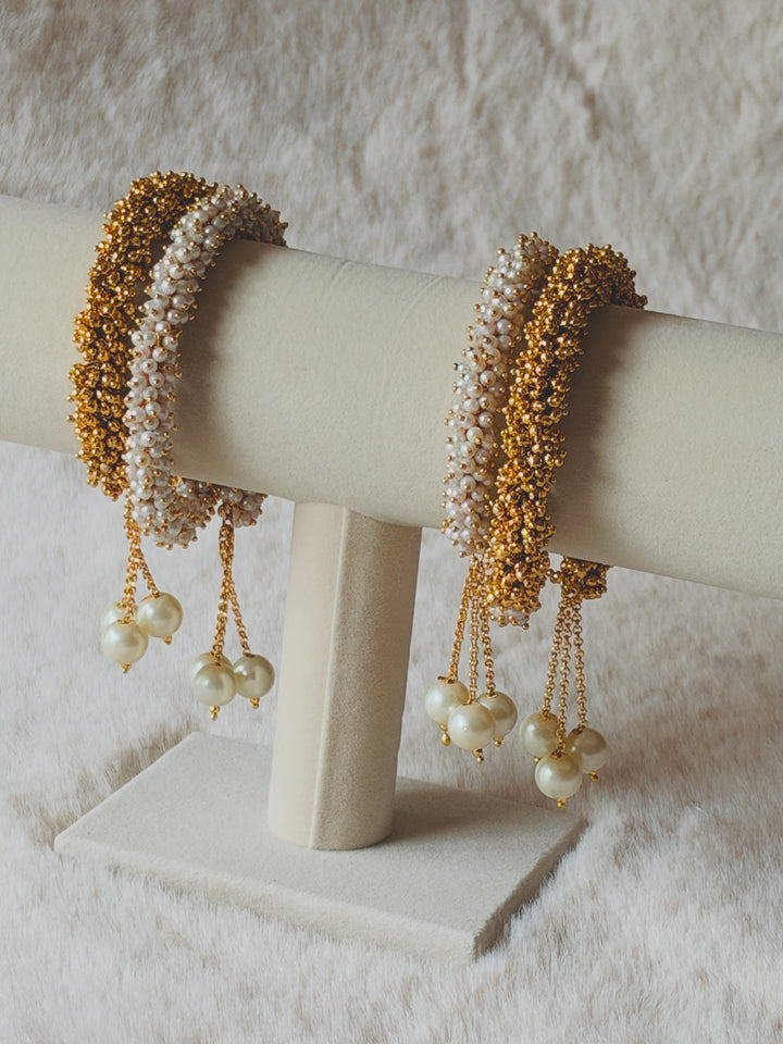 HANDCRAFTED PEARL CLUSTER BANGLES WITH PEARL LATKAN PCSF01