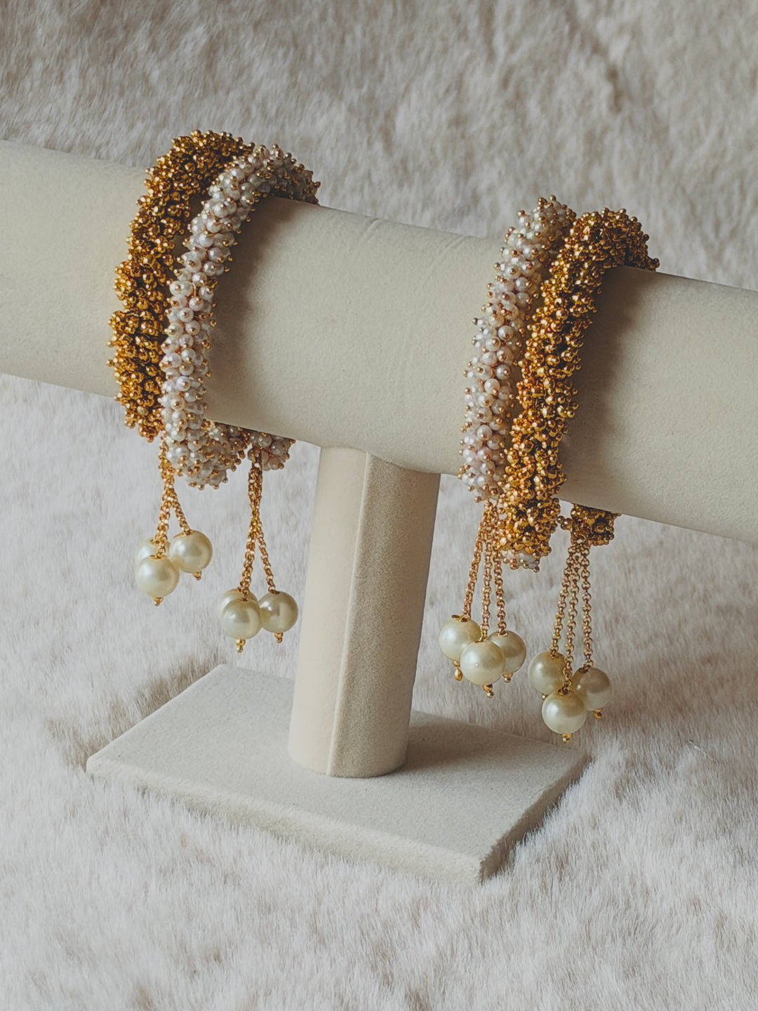 HANDCRAFTED PEARL CLUSTER BANGLES WITH PEARL LATKAN PCSF01