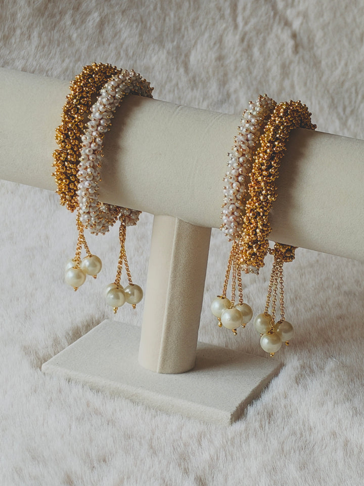 HANDCRAFTED PEARL CLUSTER BANGLES WITH PEARL LATKAN PCSF01