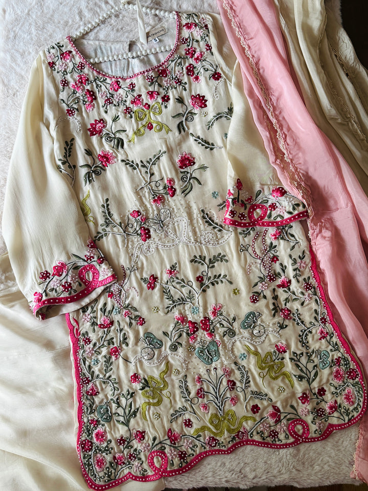 CUTWORK EMBROIDERED PURE SILK SUIT CTSH02