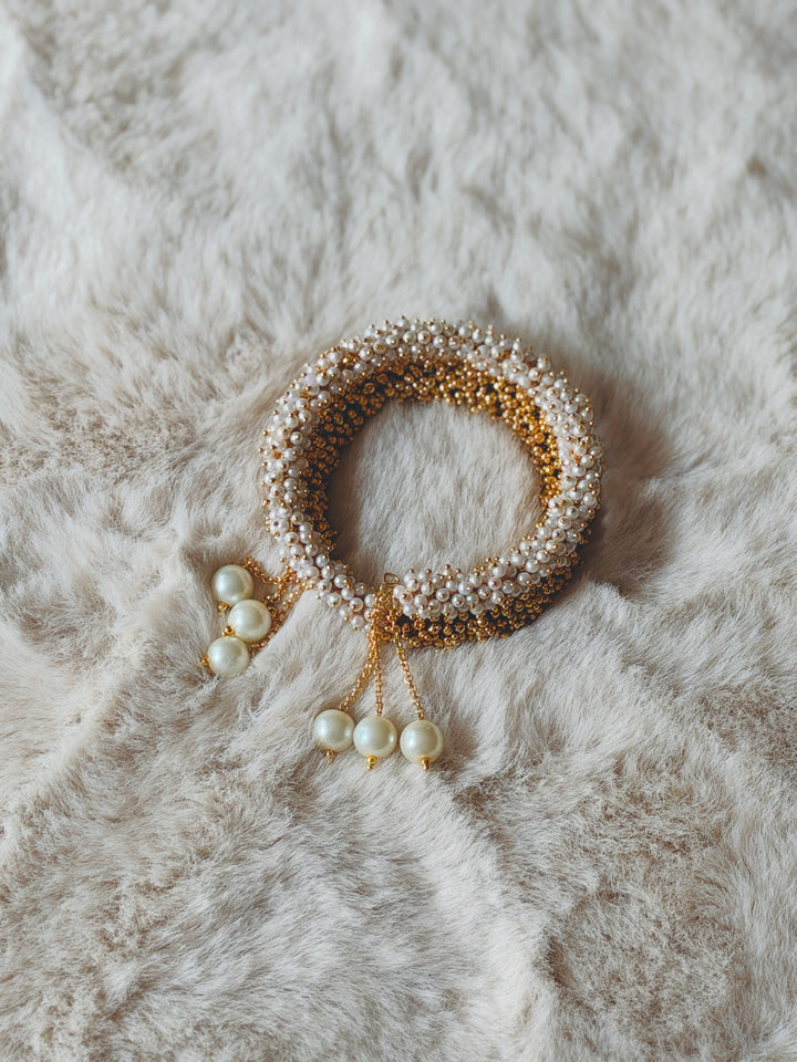 HANDCRAFTED PEARL CLUSTER BANGLES WITH PEARL LATKAN PCSF01