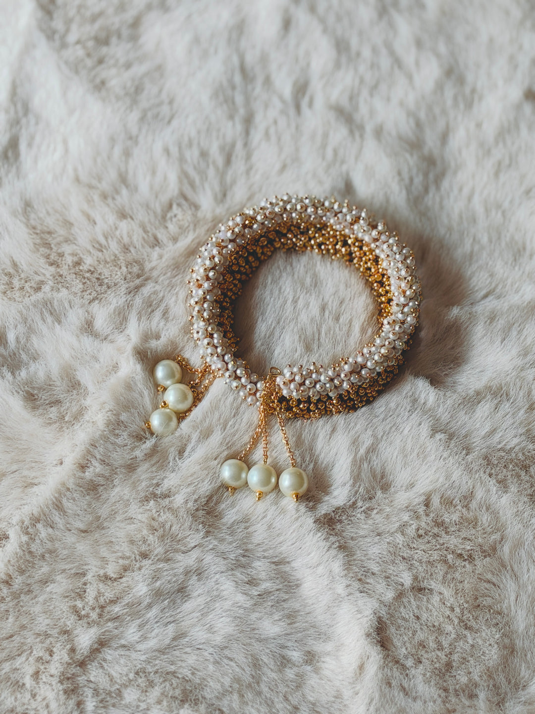 HANDCRAFTED PEARL CLUSTER BANGLES WITH PEARL LATKAN PCSF01