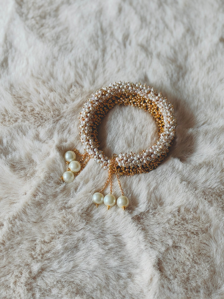 HANDCRAFTED PEARL CLUSTER BANGLES WITH PEARL LATKAN PCSF01