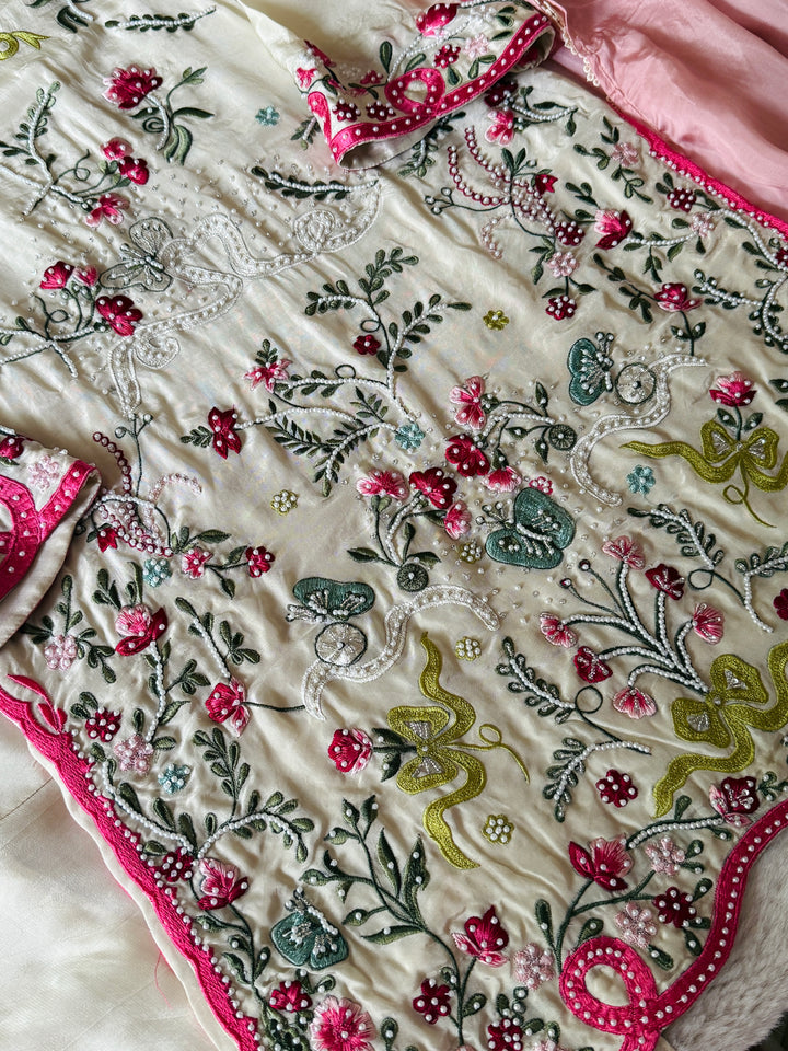 CUTWORK EMBROIDERED PURE SILK SUIT CTSH02