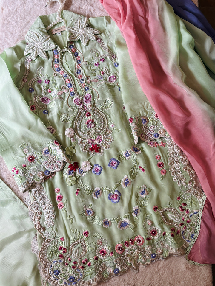 CUTWORK EMBROIDERED PURE SILK SUIT CTSH01