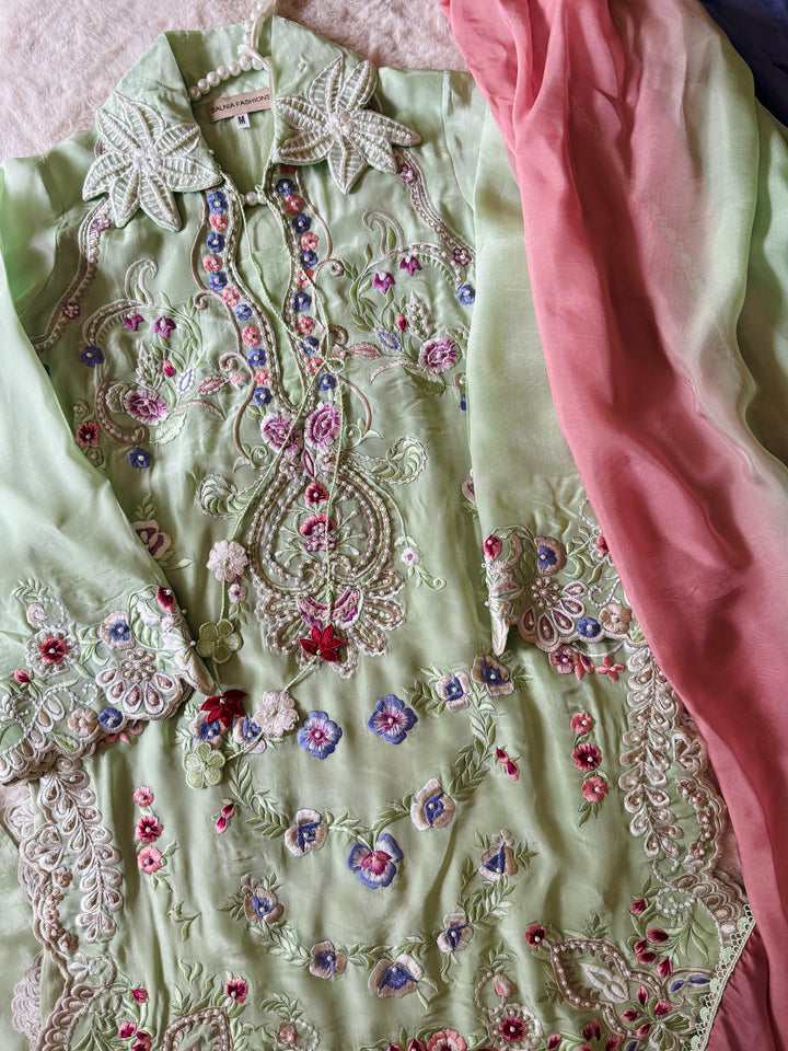 CUTWORK EMBROIDERED PURE SILK SUIT CTSH01