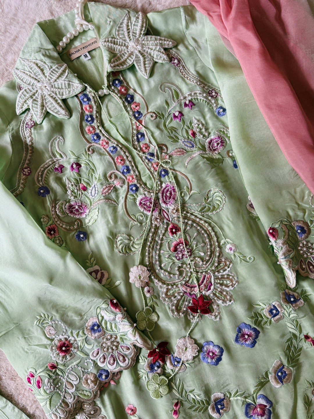 CUTWORK EMBROIDERED PURE SILK SUIT CTSH01