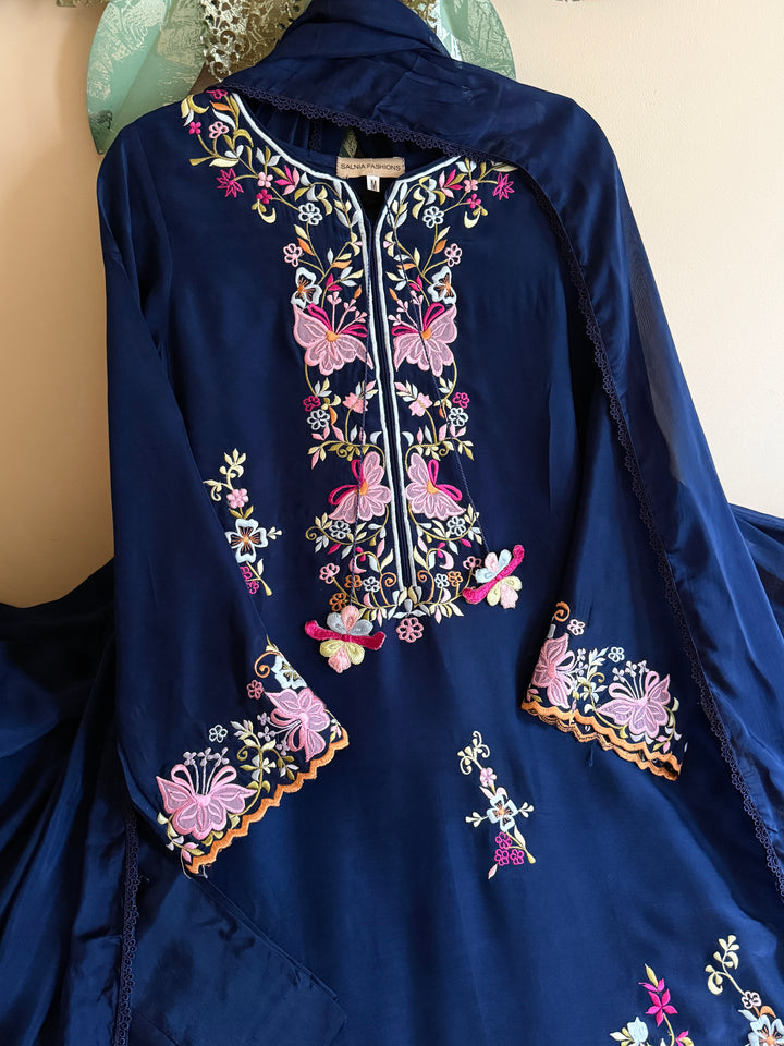 APPLIQUE EMBROIDERED SILK KAFTAN SFKF45