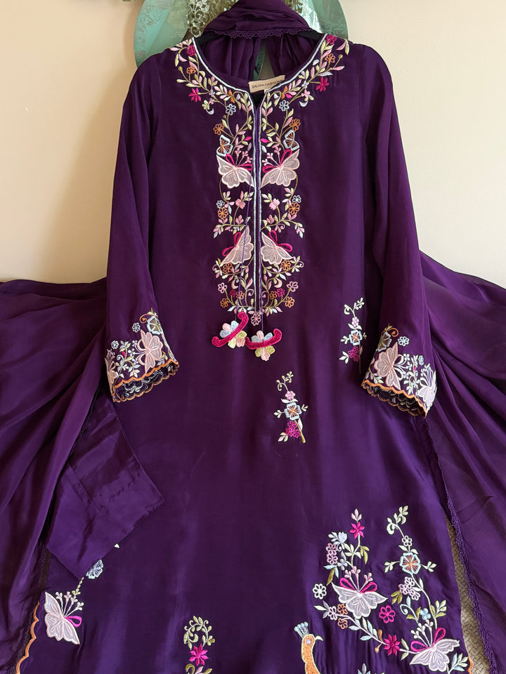 APPLIQUE EMBROIDERED SILK KAFTAN SFKF46