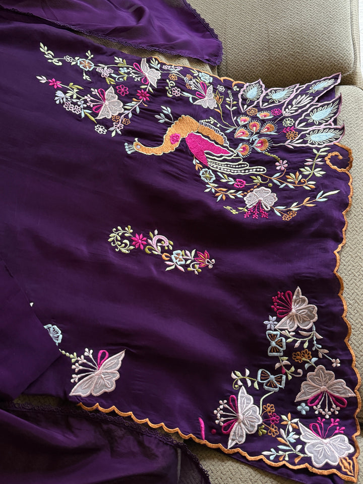 APPLIQUE EMBROIDERED SILK KAFTAN SFKF46