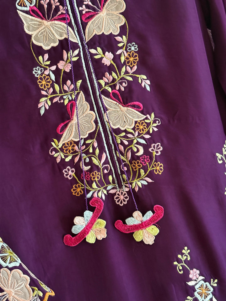 APPLIQUE EMBROIDERED SILK KAFTAN SFKF46