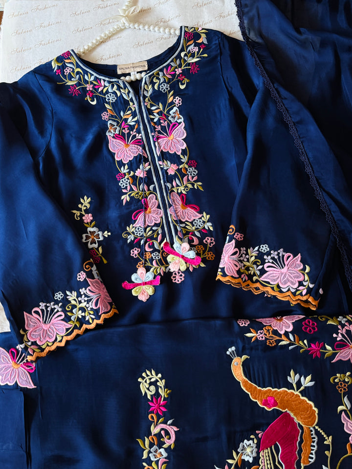 APPLIQUE EMBROIDERED SILK KAFTAN SFKF45