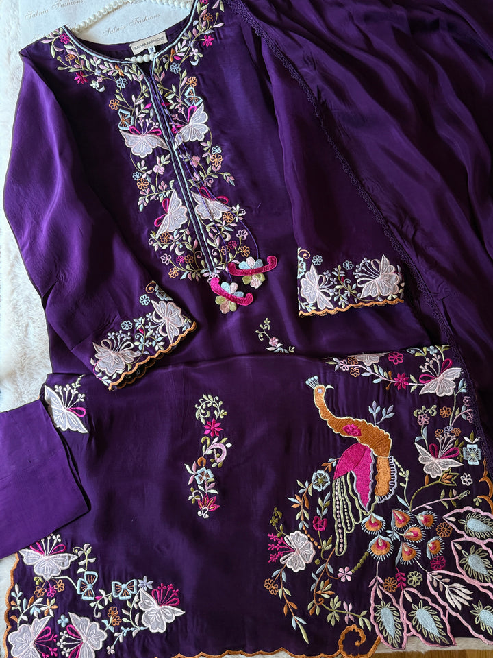 APPLIQUE EMBROIDERED SILK KAFTAN SFKF46