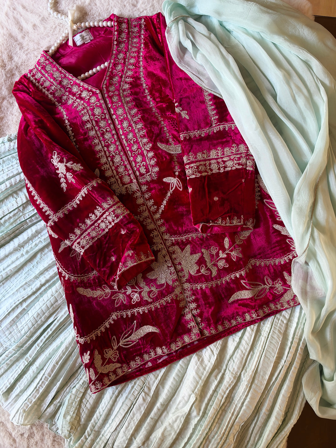 EMBROIDERED VELVET SHARARA SET SFSH03