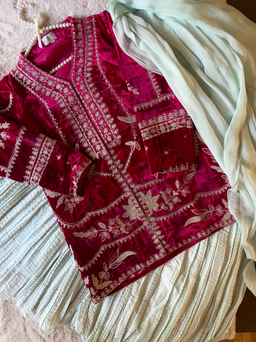 EMBROIDERED VELVET SHARARA SET SFSH03