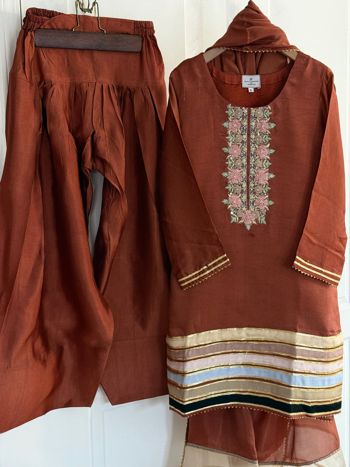 HAND EMBELLISHED PURE SILK FARSHI SHALWAR FRSH73