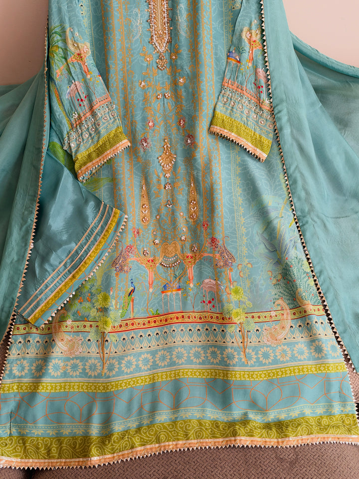HANDWORK PURE CREPE SILK KAFTAN SET SFKF39