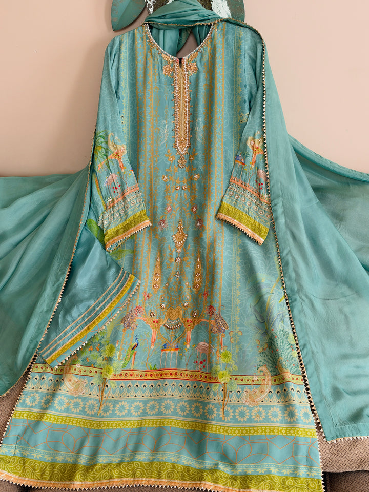 HANDWORK PURE CREPE SILK KAFTAN SET SFKF39