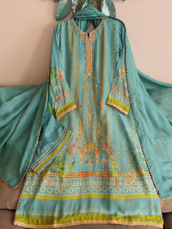 HANDWORK PURE CREPE SILK KAFTAN SET SFKF39