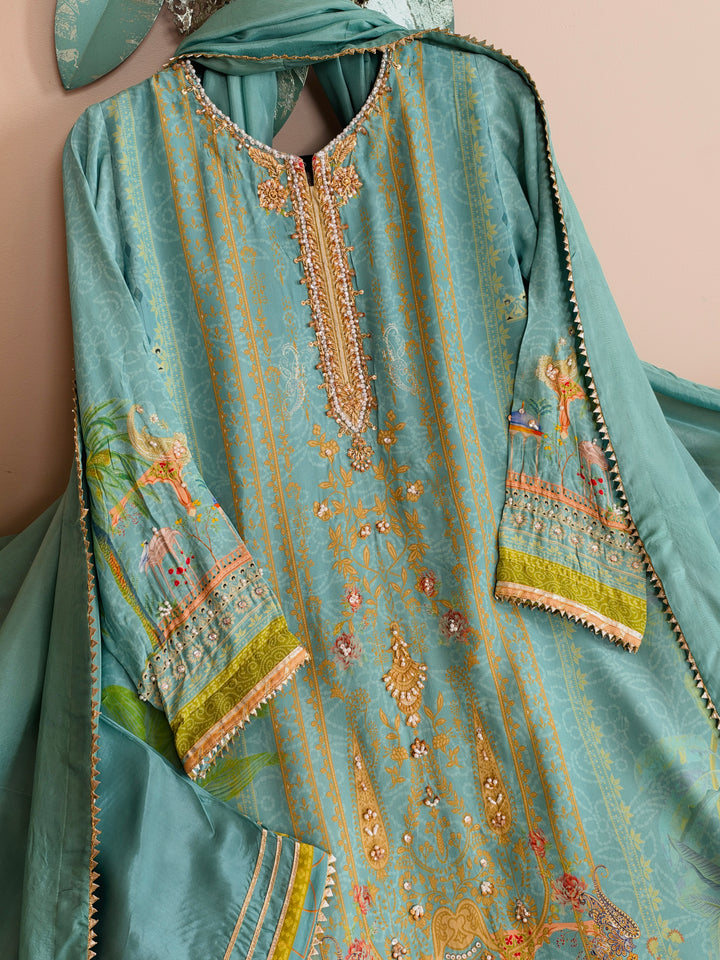 HANDWORK PURE CREPE SILK KAFTAN SET SFKF39