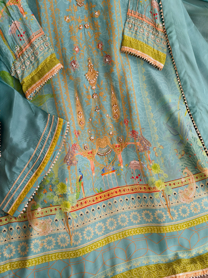 HANDWORK PURE CREPE SILK KAFTAN SET SFKF39