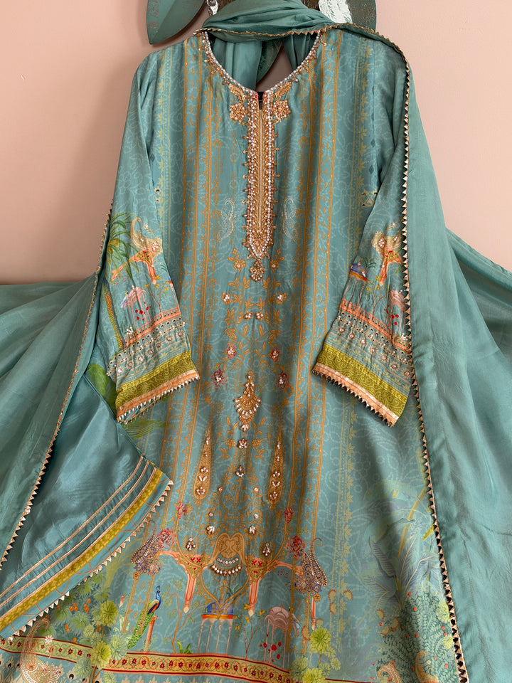 HANDWORK PURE CREPE SILK KAFTAN SET SFKF39