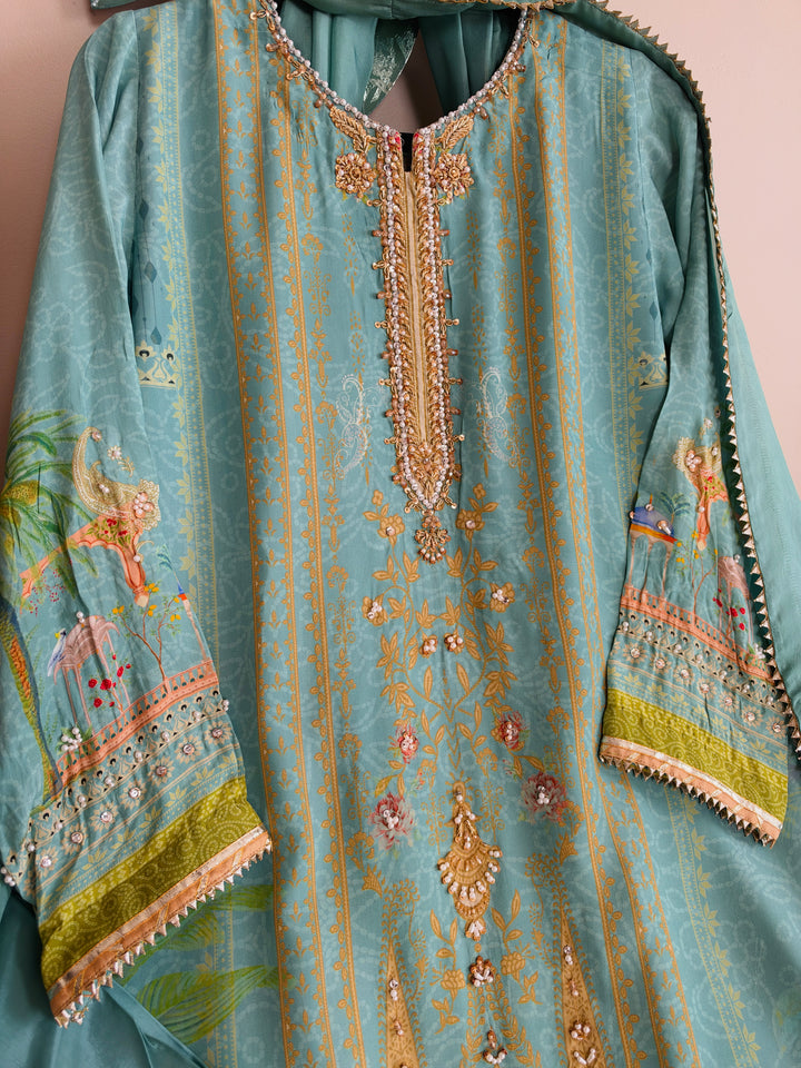 HANDWORK PURE CREPE SILK KAFTAN SET SFKF39