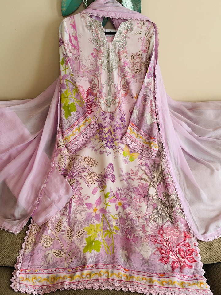HANDWORK PURE CREPE SILK KAFTAN SET SFKF41