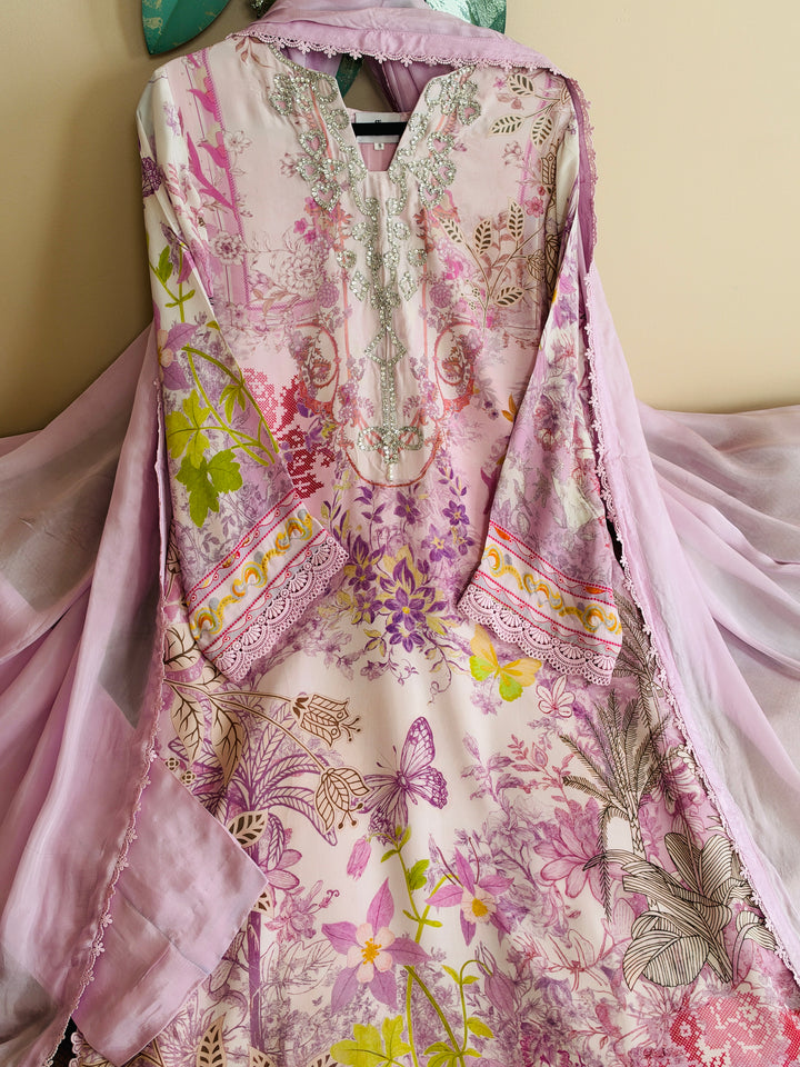 HANDWORK PURE CREPE SILK KAFTAN SET SFKF41