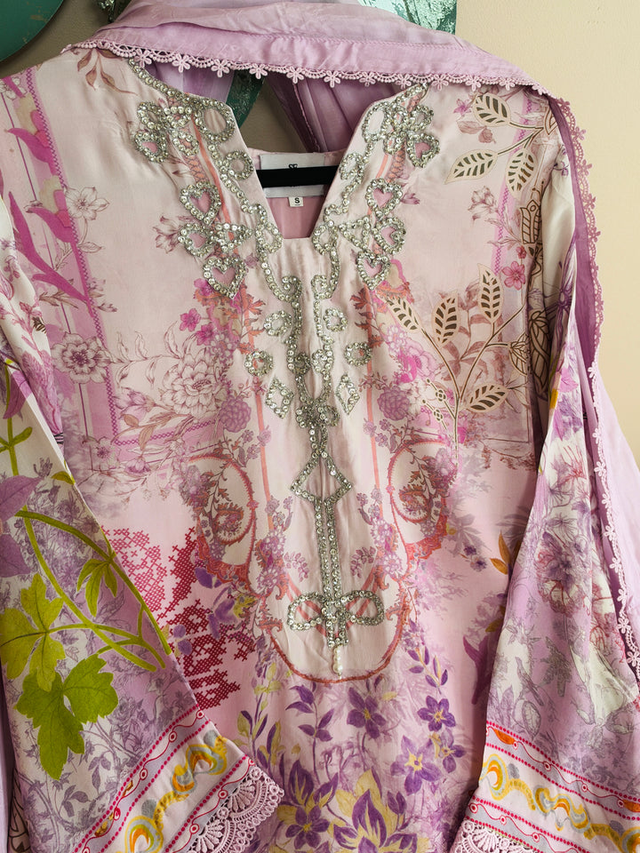 HANDWORK PURE CREPE SILK KAFTAN SET SFKF41