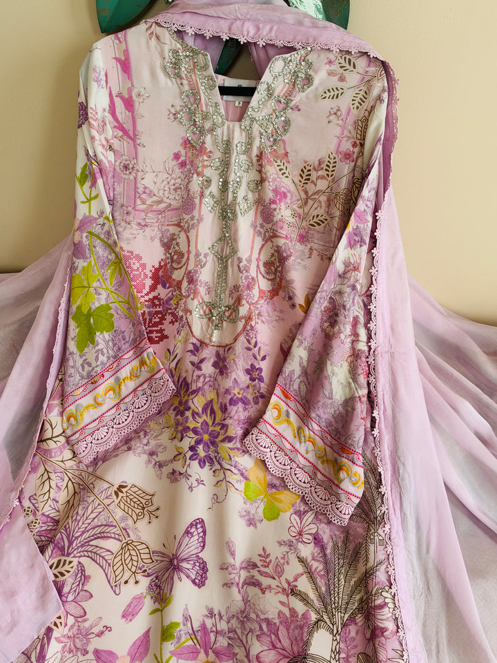 HANDWORK PURE CREPE SILK KAFTAN SET SFKF41