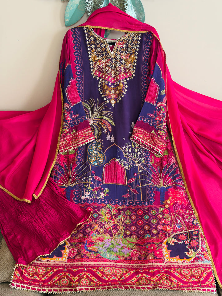 HANDWORK PURE CREPE SILK KAFTAN SET SFKF40