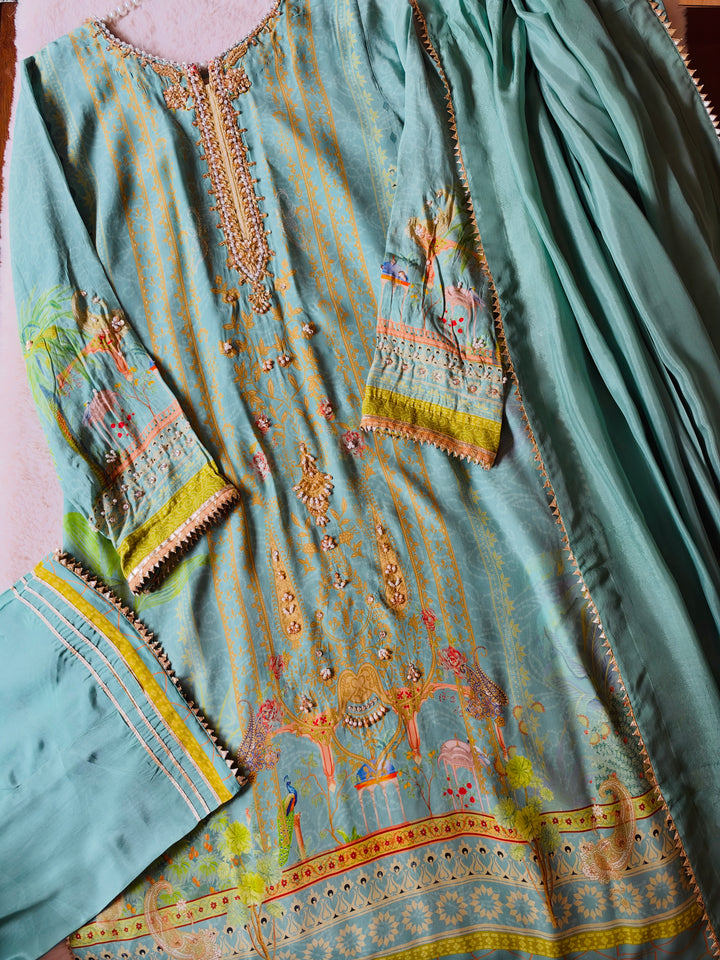 HANDWORK PURE CREPE SILK KAFTAN SET SFKF39