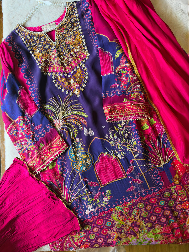 HANDWORK PURE CREPE SILK KAFTAN SET SFKF40