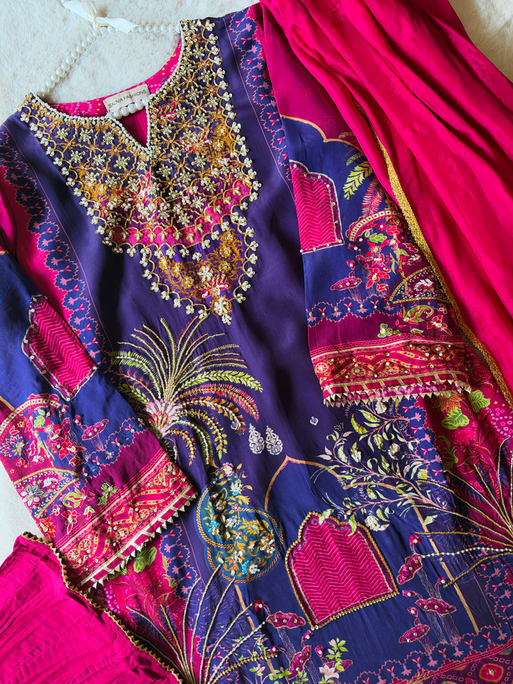 HANDWORK PURE CREPE SILK KAFTAN SET SFKF40