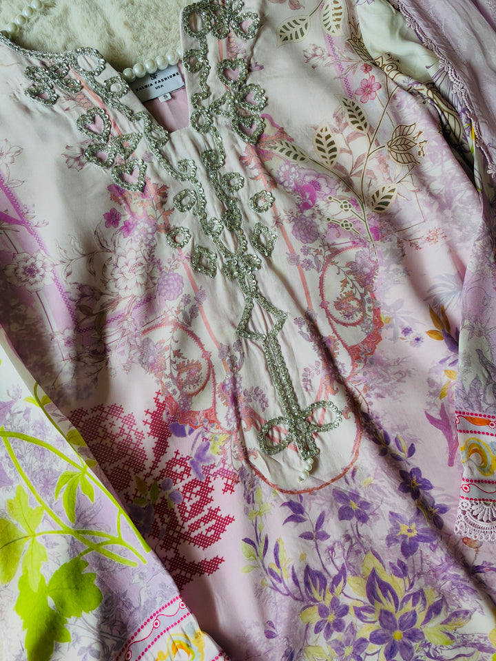 HANDWORK PURE CREPE SILK KAFTAN SET SFKF41